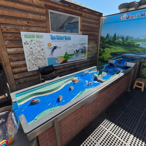 Outdoor water table with various layers and obstructions